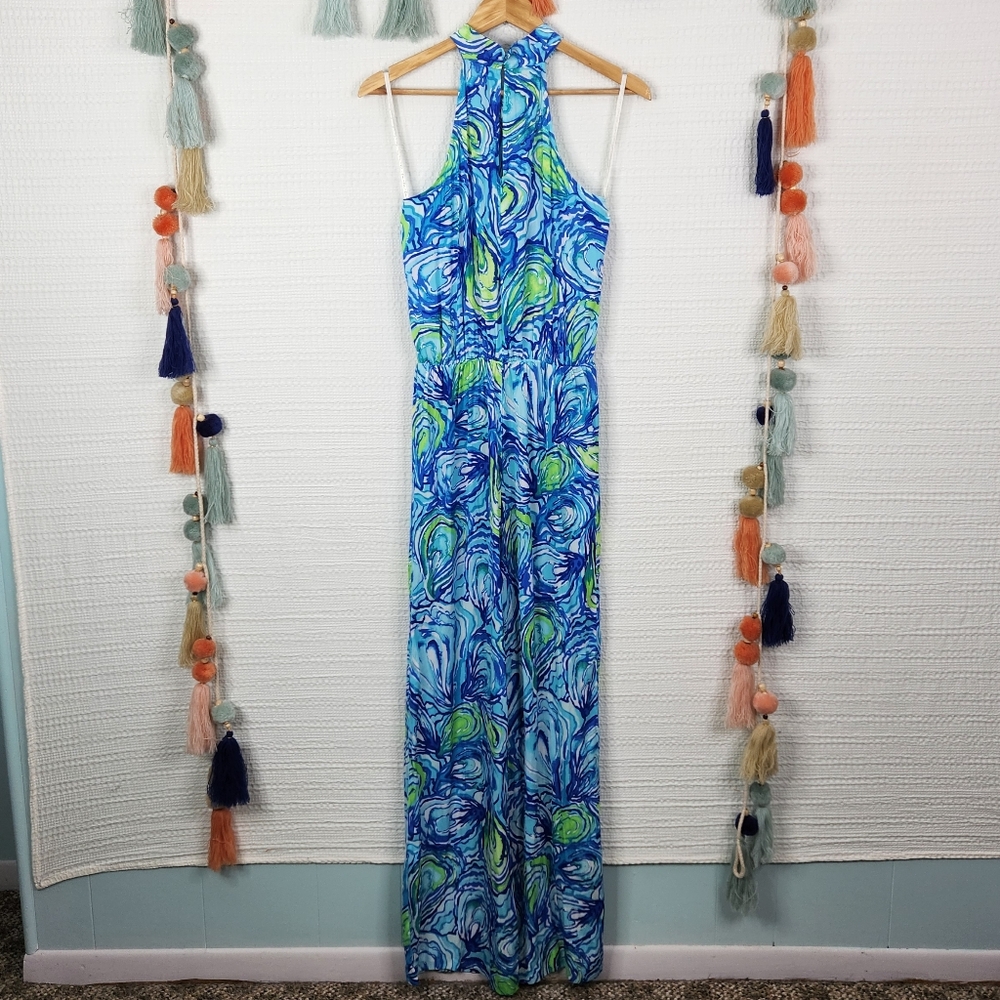 Lilly Pulitzer Blue Swirl Oyster Halter Jumpsuit - Picture 5 of 9